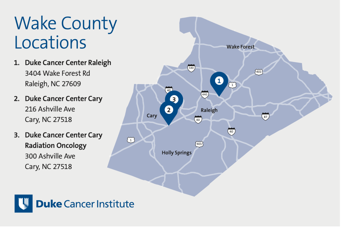 Map of Raleigh, NC, with locations noted